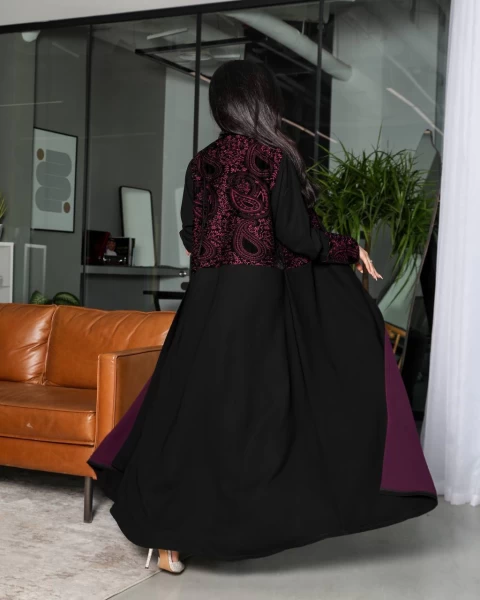 Crepe Abaya with embroidered velvet IB253 Burgaundy